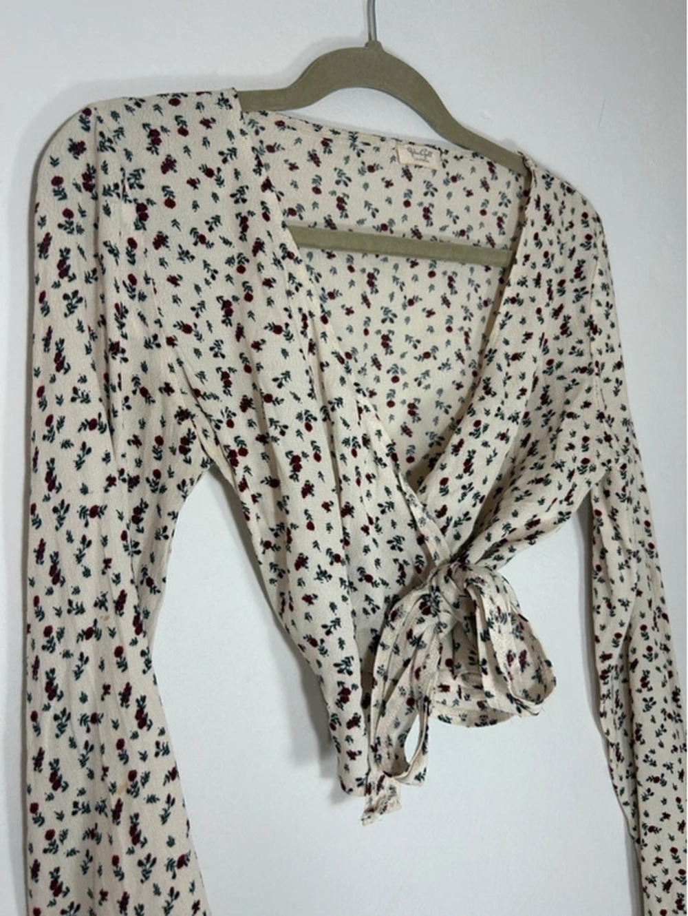 Y2K Brandy Melville Floral Cross Front Bow Tie Crop Top